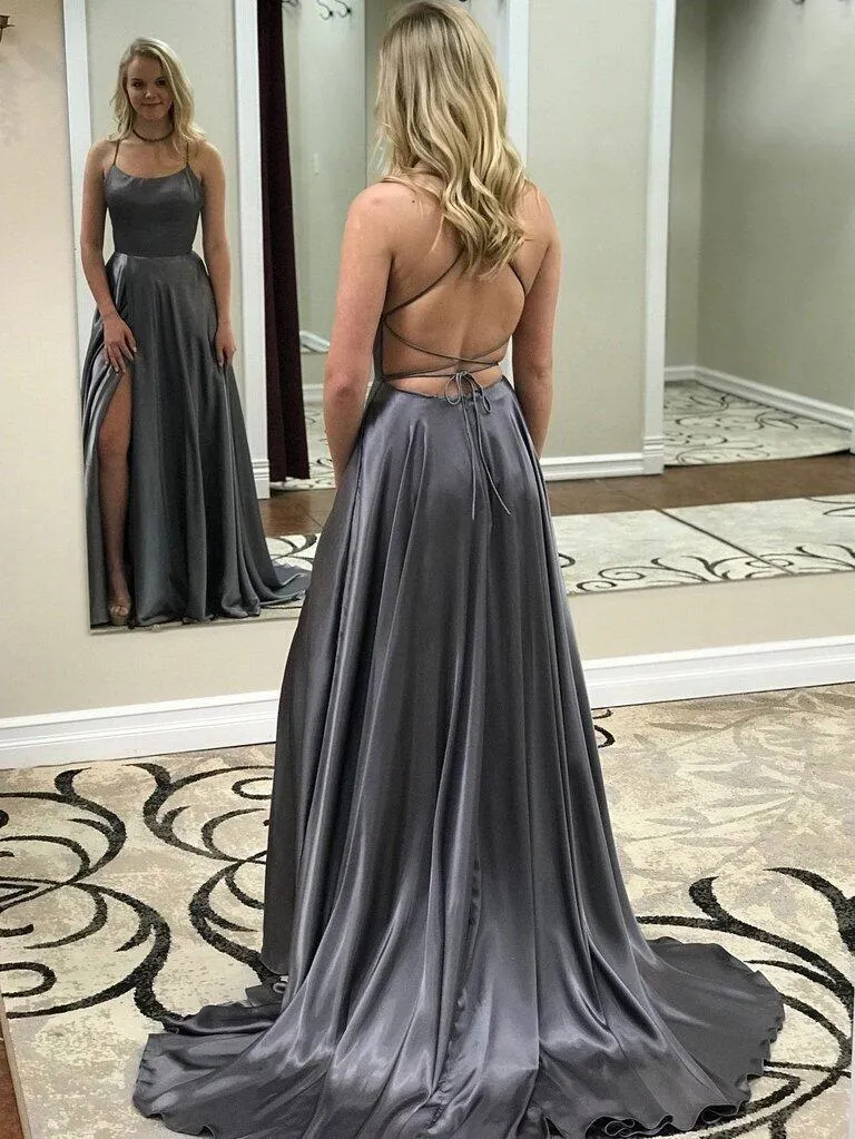 A line Prom Dresses Criss-Cross Straps Long Evening Dresses