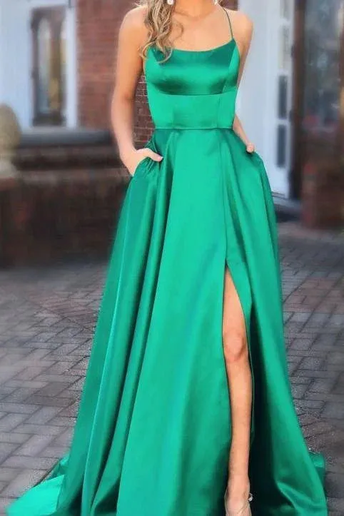 A line Prom Dresses Criss-Cross Straps Long Evening Dresses