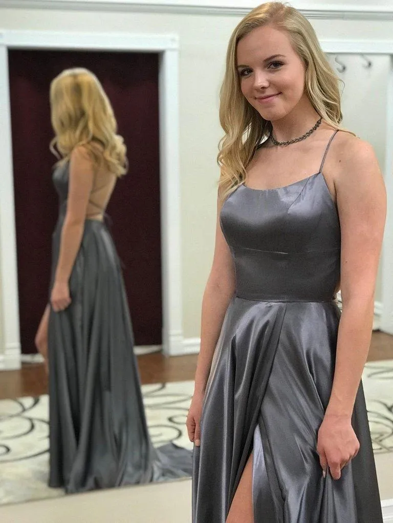 A line Prom Dresses Criss-Cross Straps Long Evening Dresses