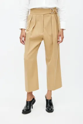 Beige Cropped Belted Trouser