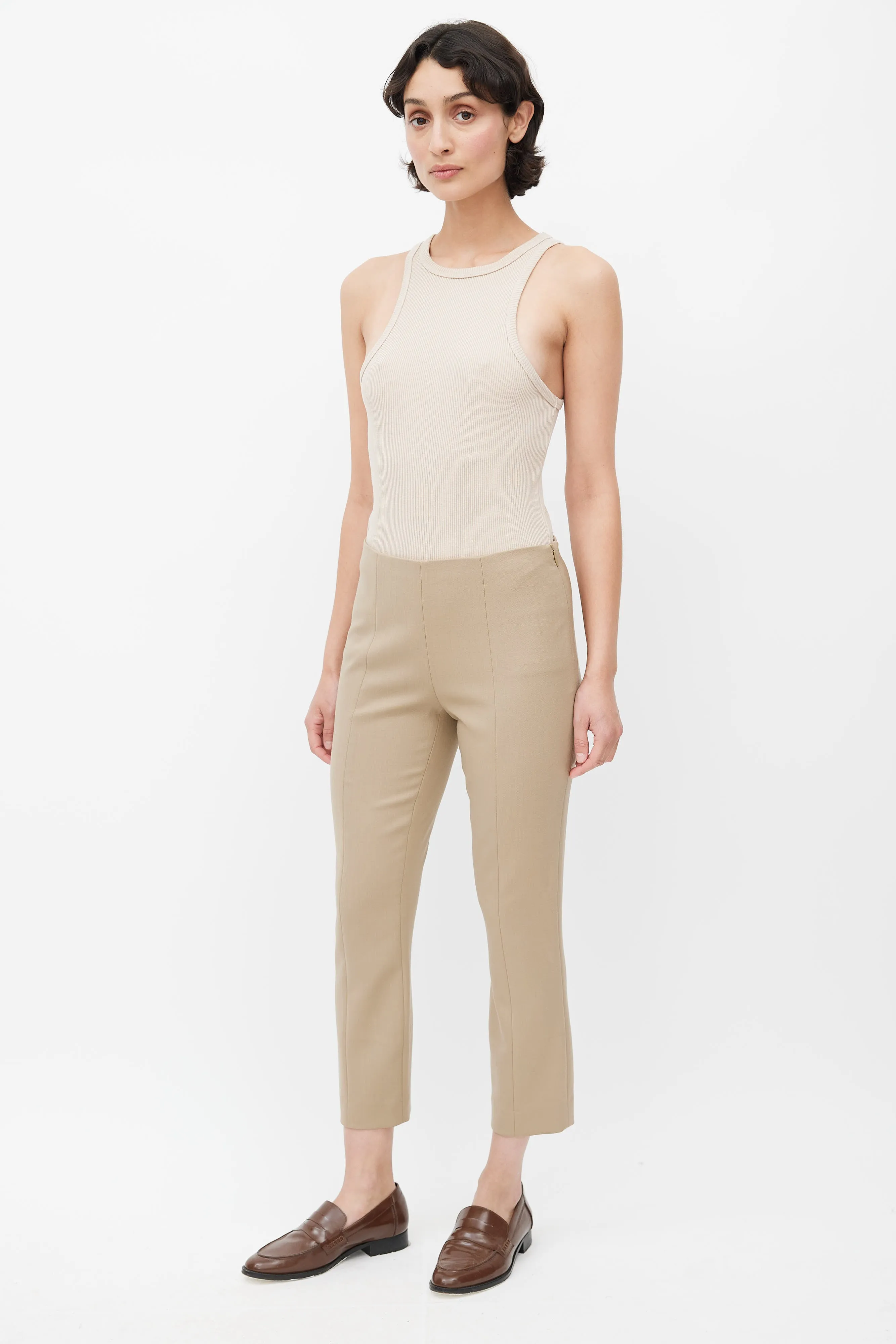 Beige Cropped Wool Trouser