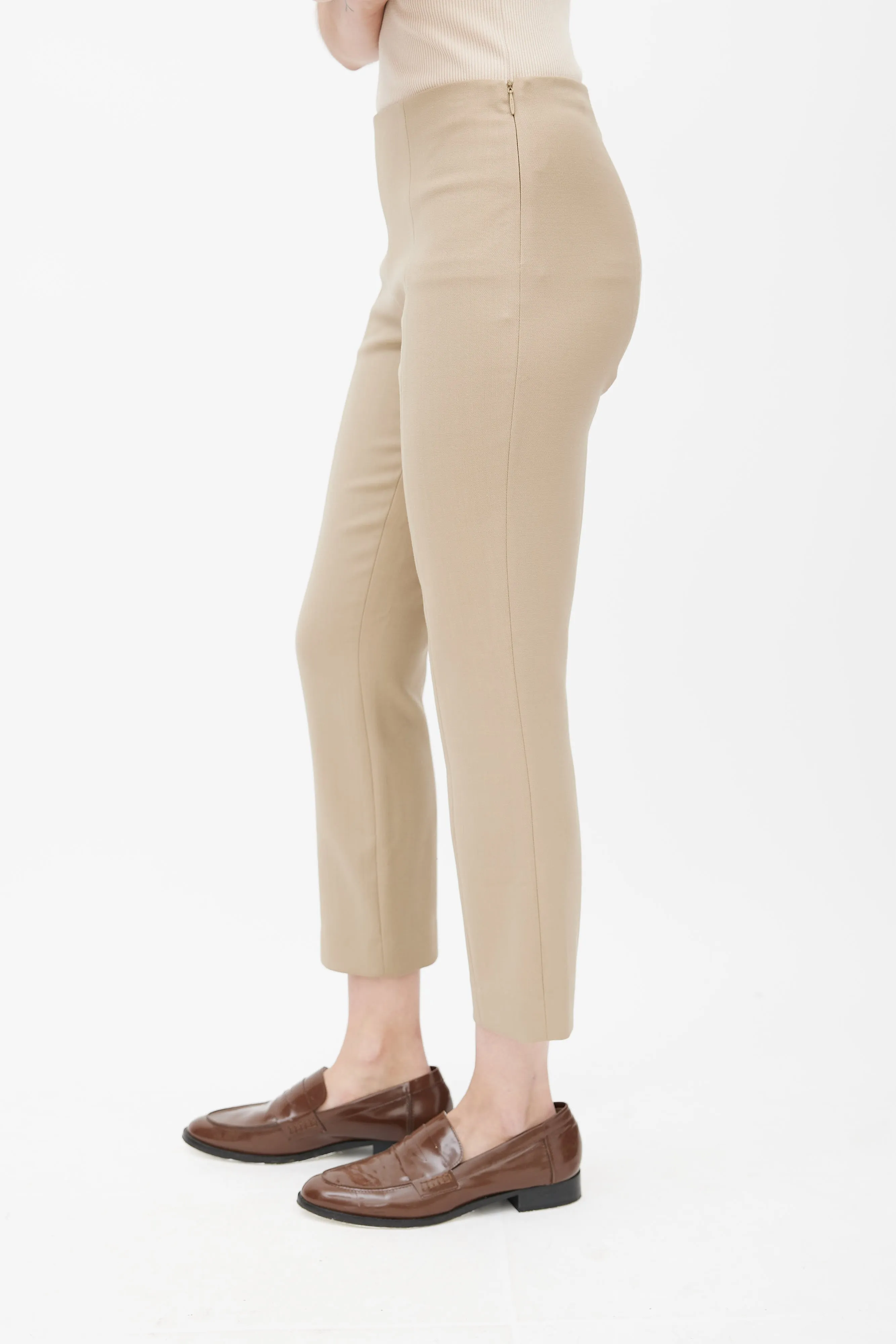 Beige Cropped Wool Trouser