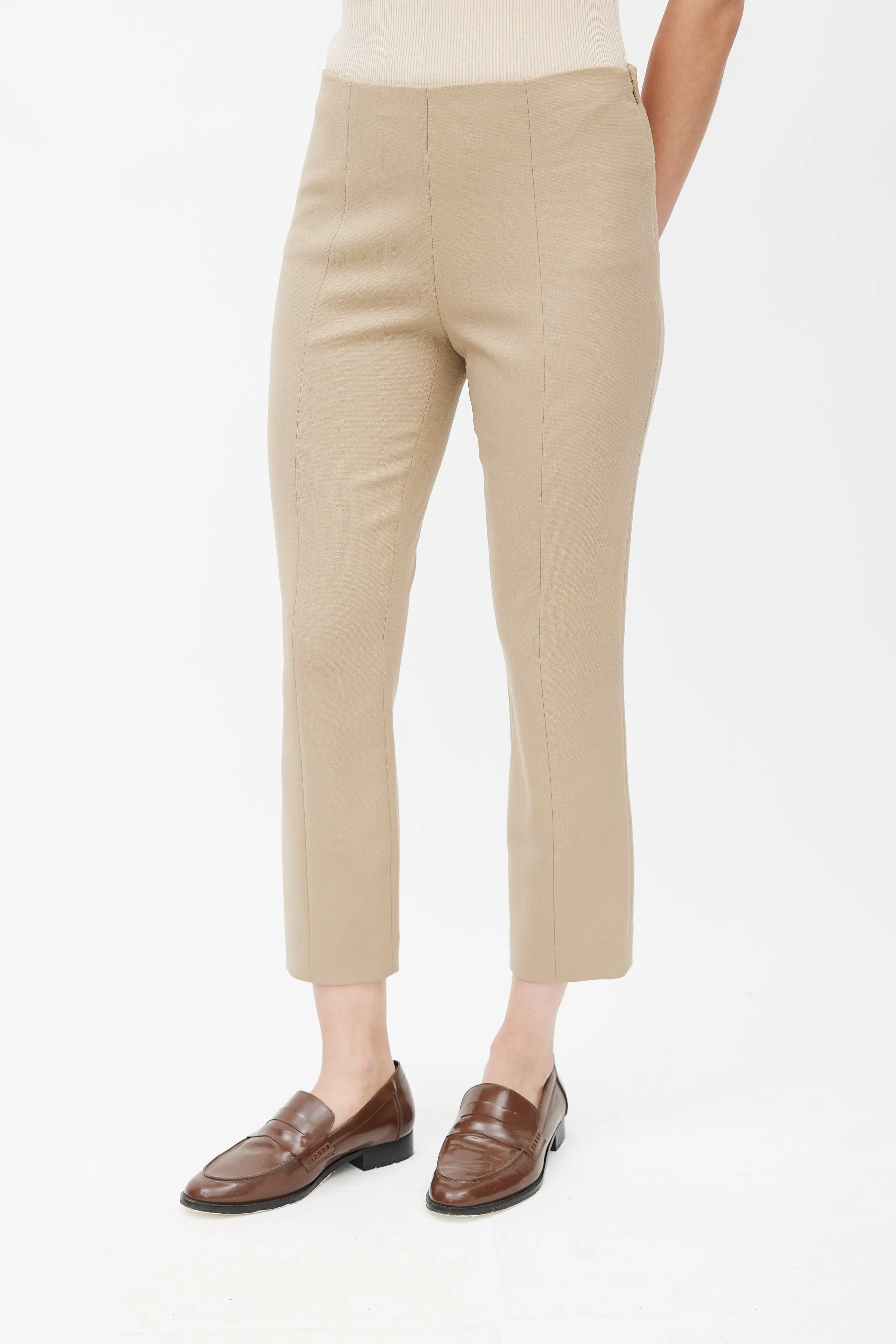 Beige Cropped Wool Trouser
