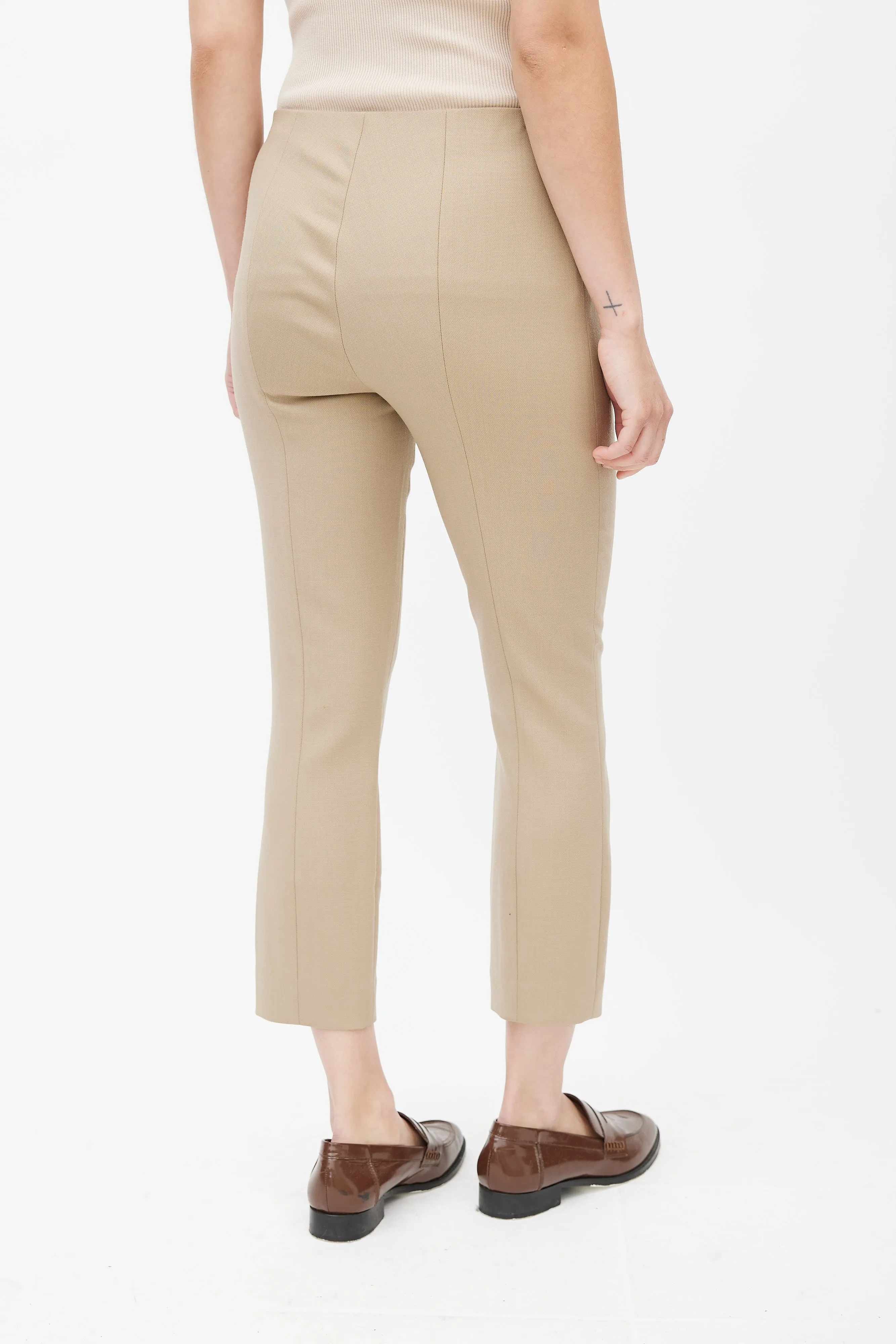Beige Cropped Wool Trouser
