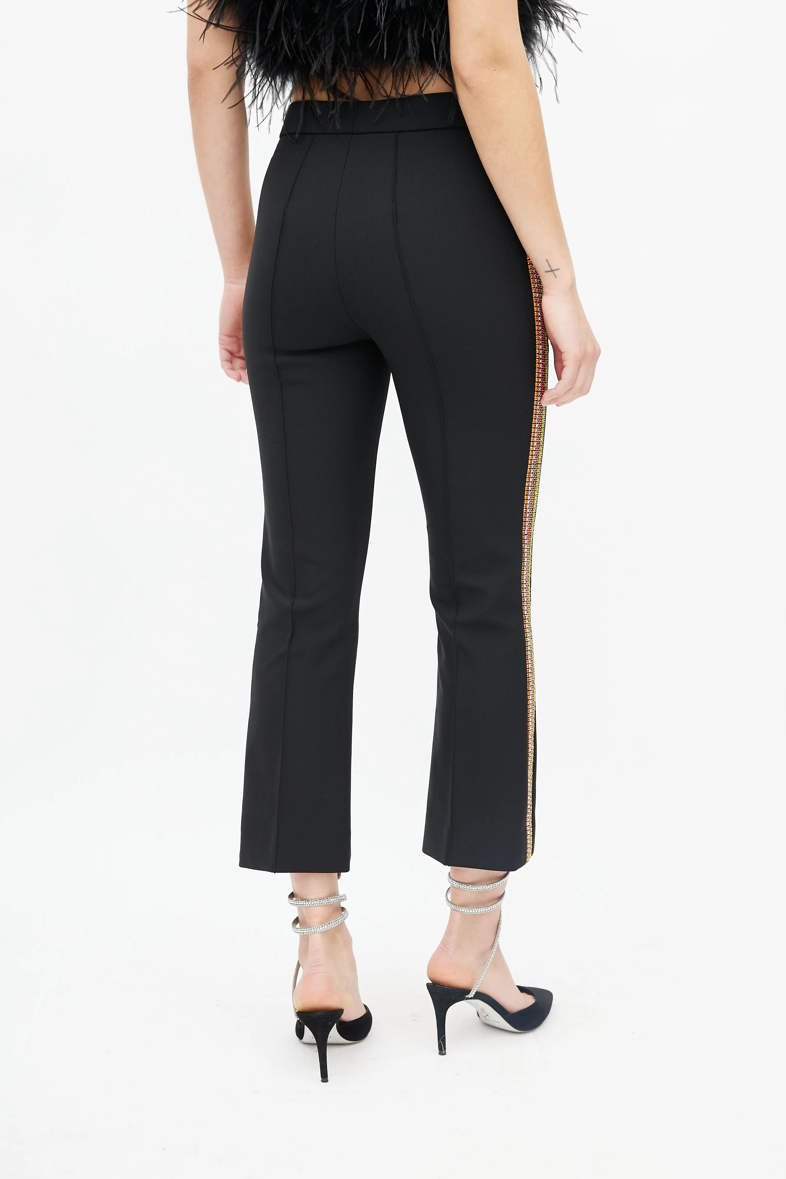Black & Multi Diamante Stripe Cropped Trouser