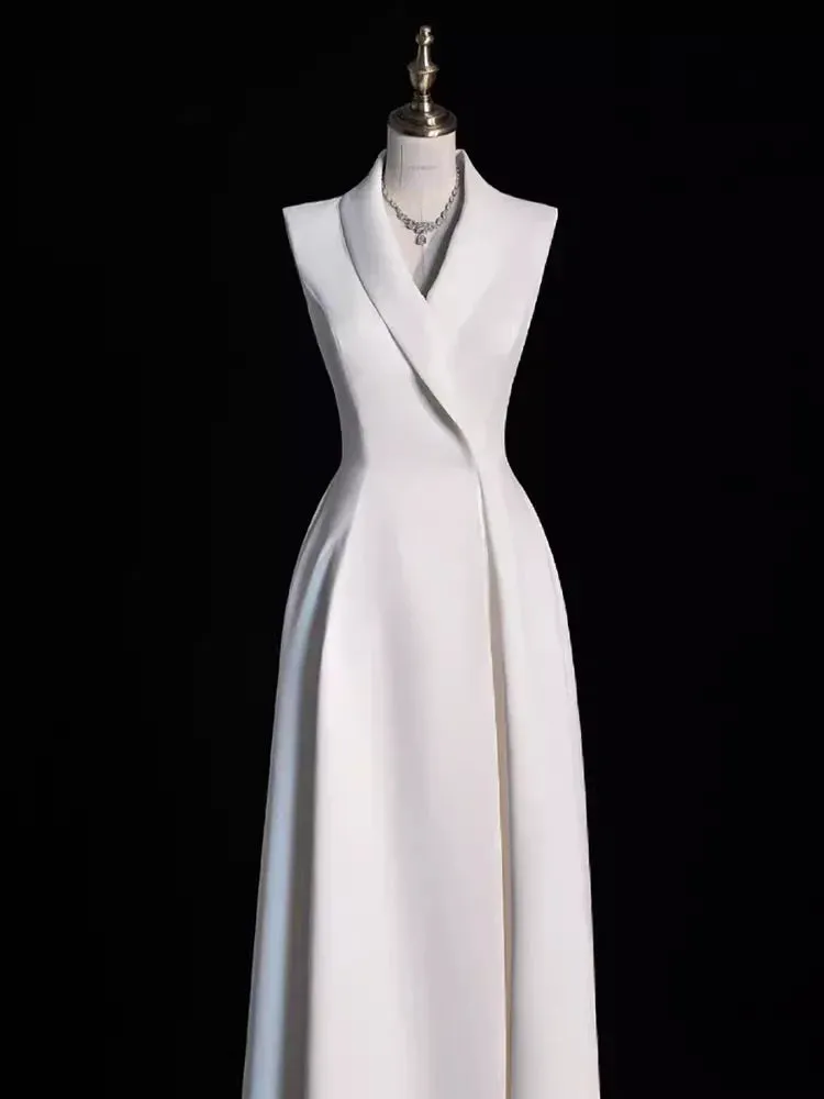 Elegant Off-the-Shoulder V Neck A line Satin Party Dresses Long Prom Dresses