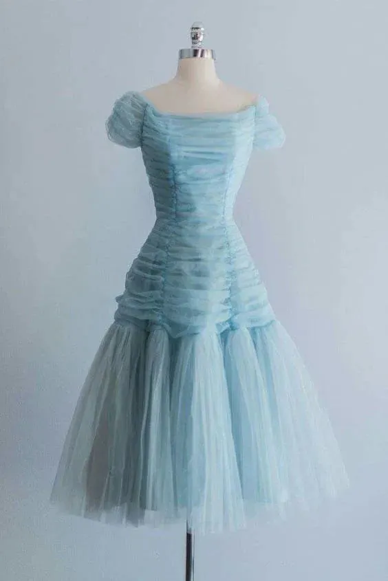 Elegant Prom Dresses Blue Tulle A Line Short Prom Dress Formal Party Dress Gowns Evening Dresses