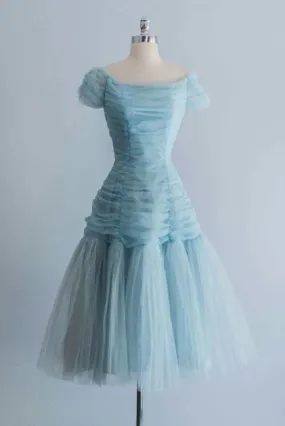 Elegant Prom Dresses Blue Tulle A Line Short Prom Dress Formal Party Dress Gowns Evening Dresses