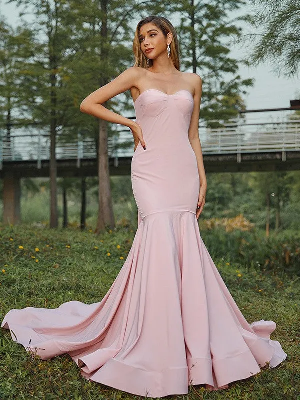 Evening & Prom Dresses Pink Sweetheart Mermaid/Trumpet Bowknot Court Train Party Dresses