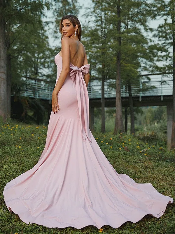 Evening & Prom Dresses Pink Sweetheart Mermaid/Trumpet Bowknot Court Train Party Dresses